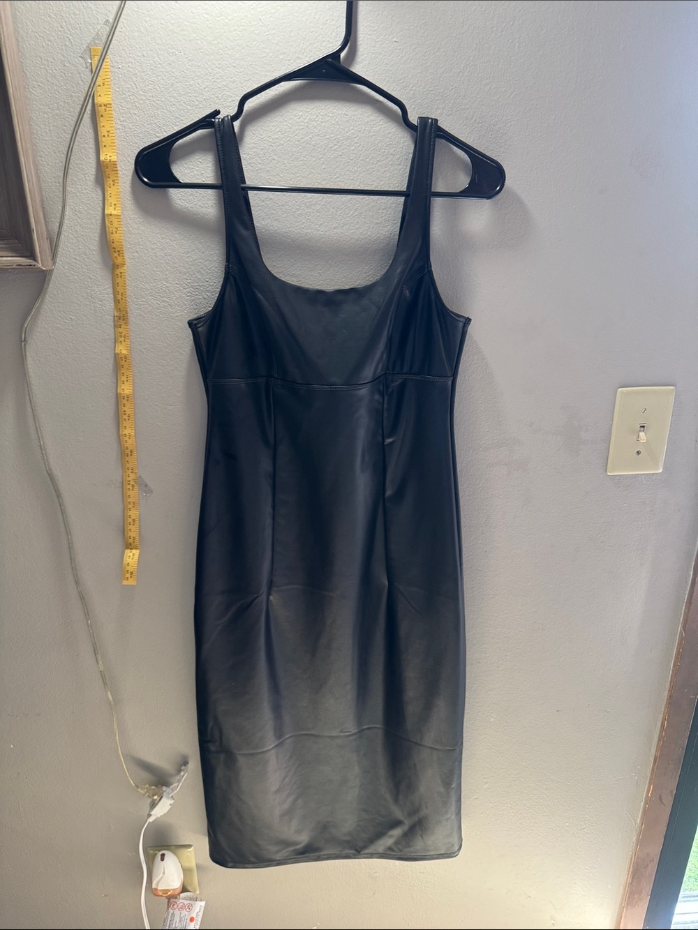 sofia by sofia vergara Black Faux Leather Midi Tank Dress
